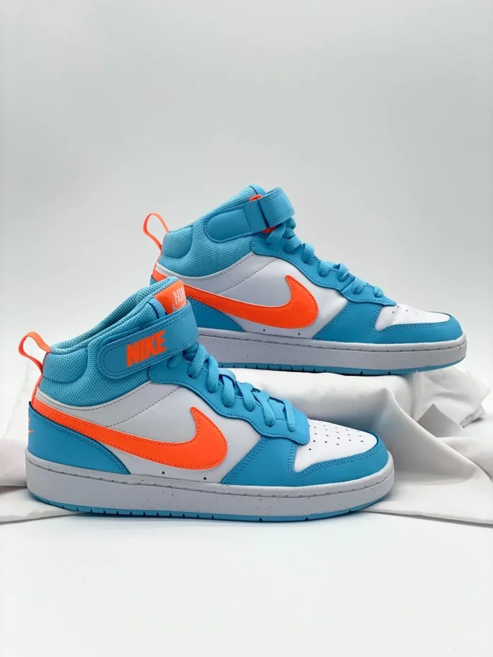 Nike Court Borough Mid 2 Kids Sneakers Aquarius Blue Total Orange 6Y - Picture 5 of 8
